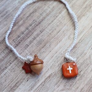 Fall Bookmark Handmade Acorn Leaf Cross Charms Christian Reader Gift Clay Jesus